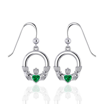 Irish Claddagh Silver Earrings with Gem TE853 - Jewelry